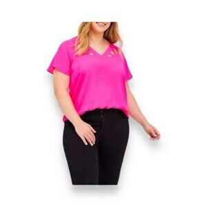 Torrid Women’s Short Sleeve V Neck Georgette Cage Front Flowy Blouse, Size 2X